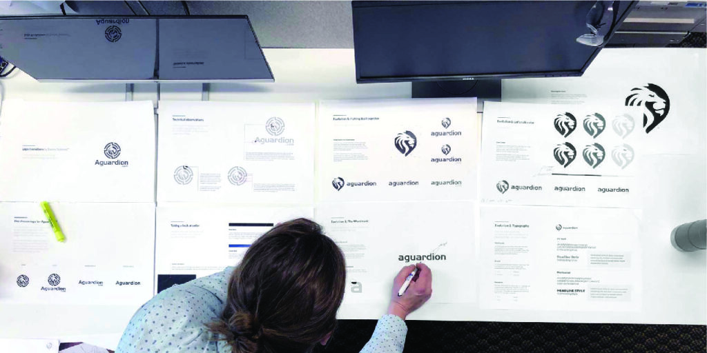 A team member reviewing brand documents